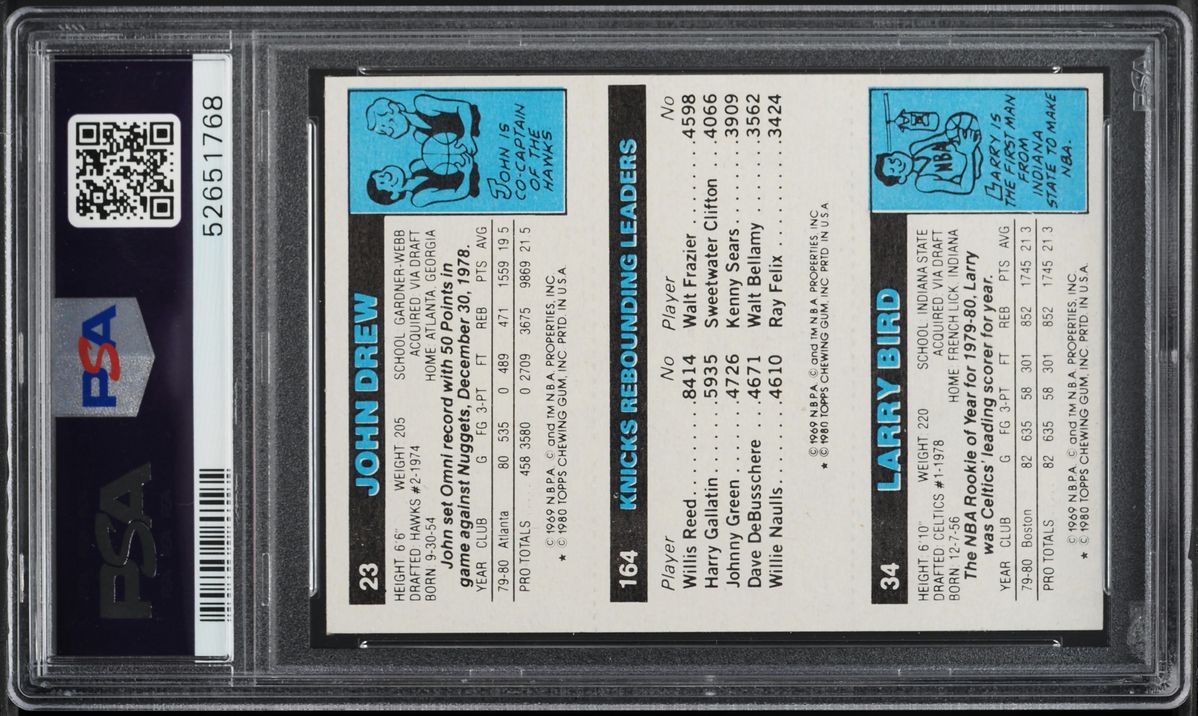 1980 Topps Basketball Rebounding Drew Bill Cartwright Larry Bird LDRS PSA 6 EXMT