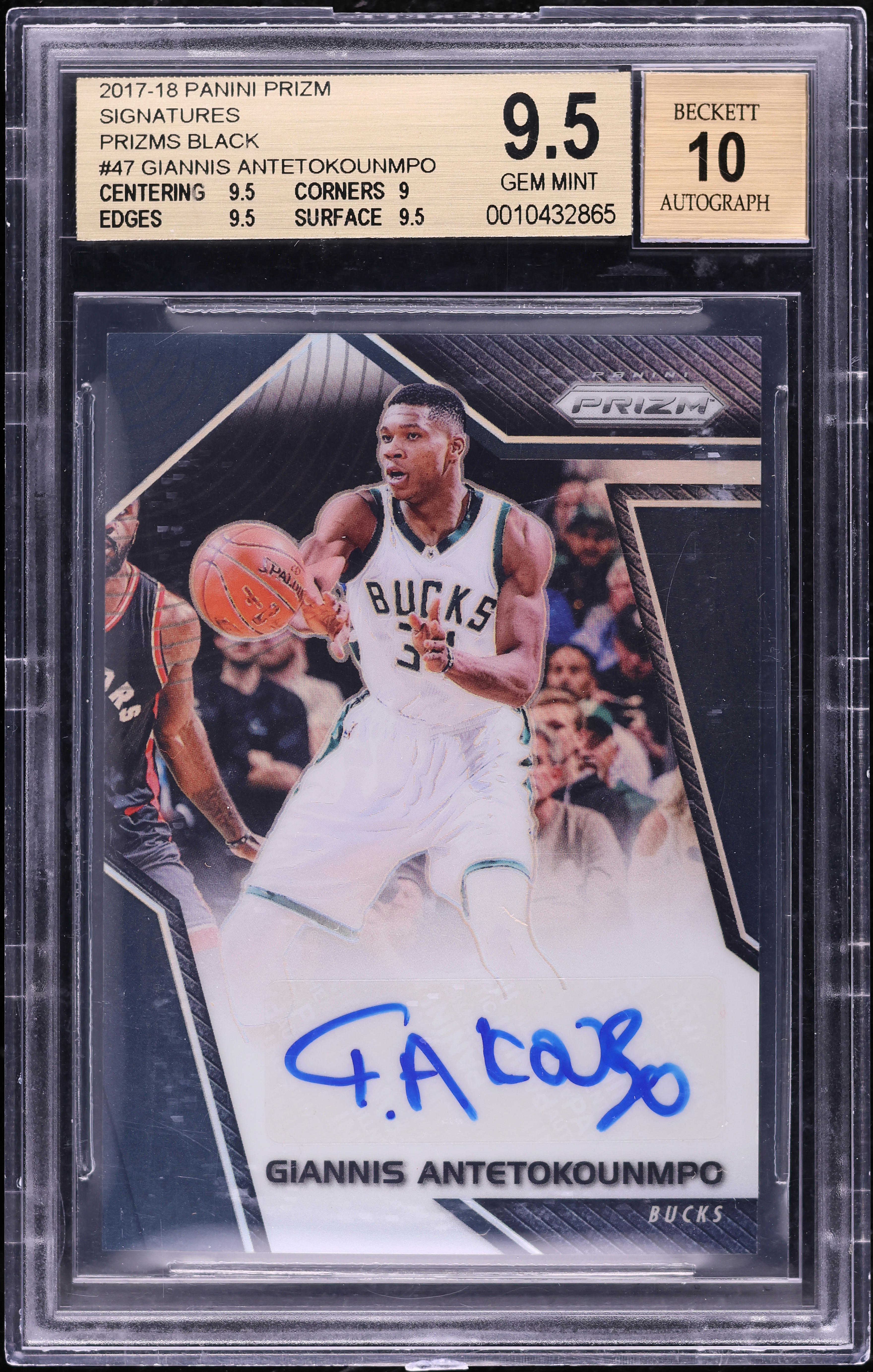 2017 Panini Prizm Black Giannis Antetokounmpo AUTO 1/1 #SG-GA BGS
