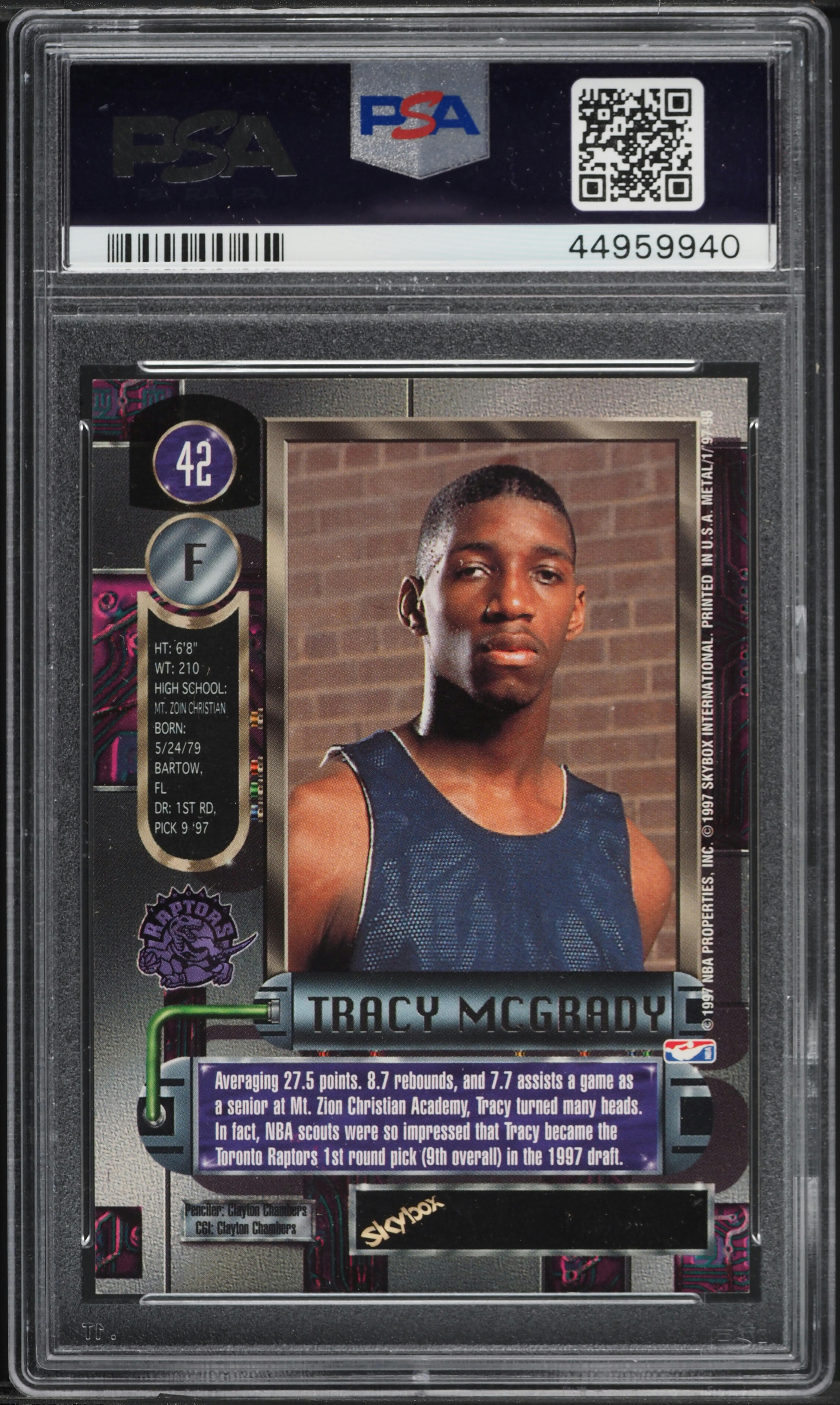 1997 Metal Universe Tracy McGrady ROOKIE #42 PSA 9 MINT on