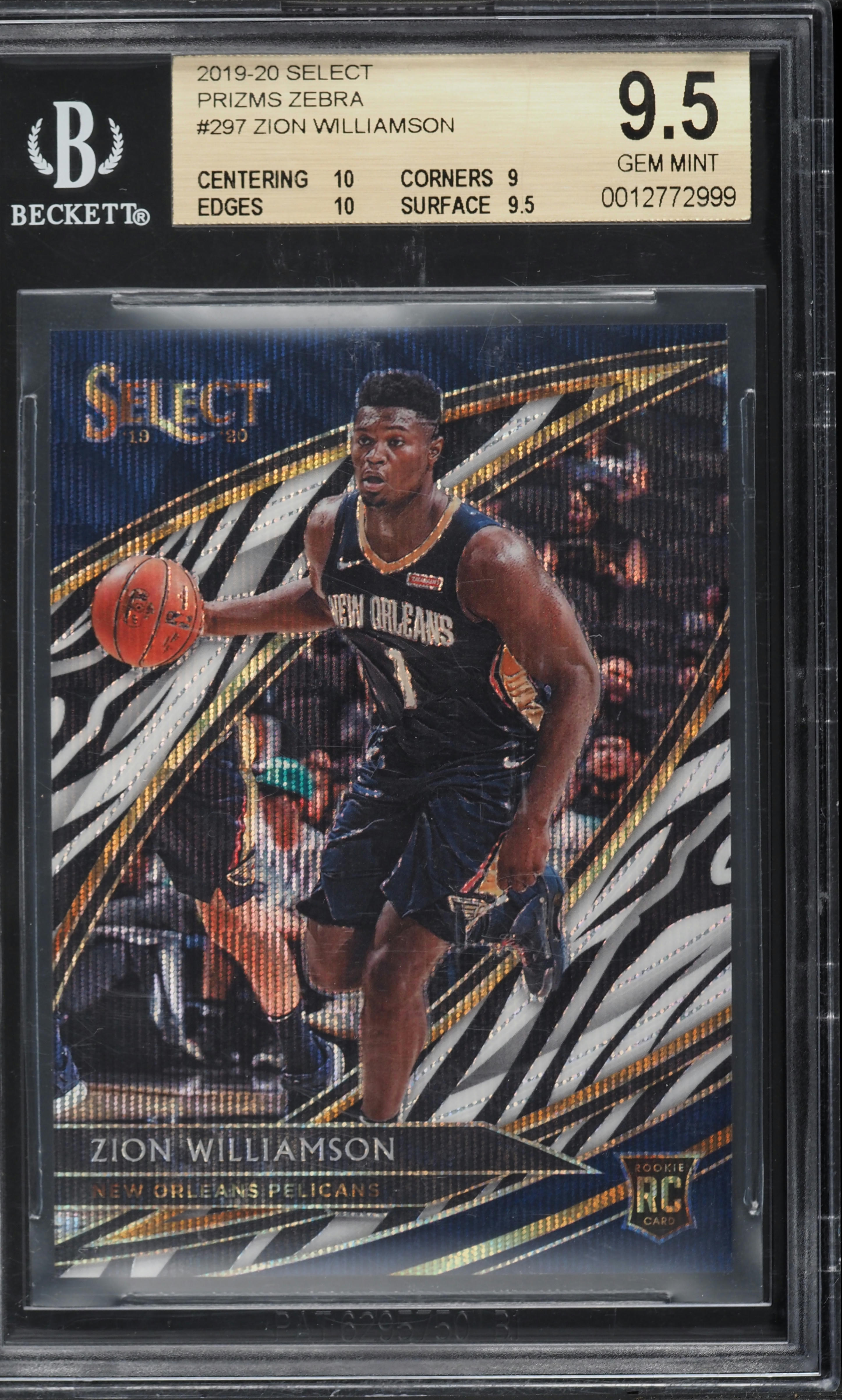 2019 Select Courtside Zebra Prizm Zion Williamson ROOKIE #297 BGS