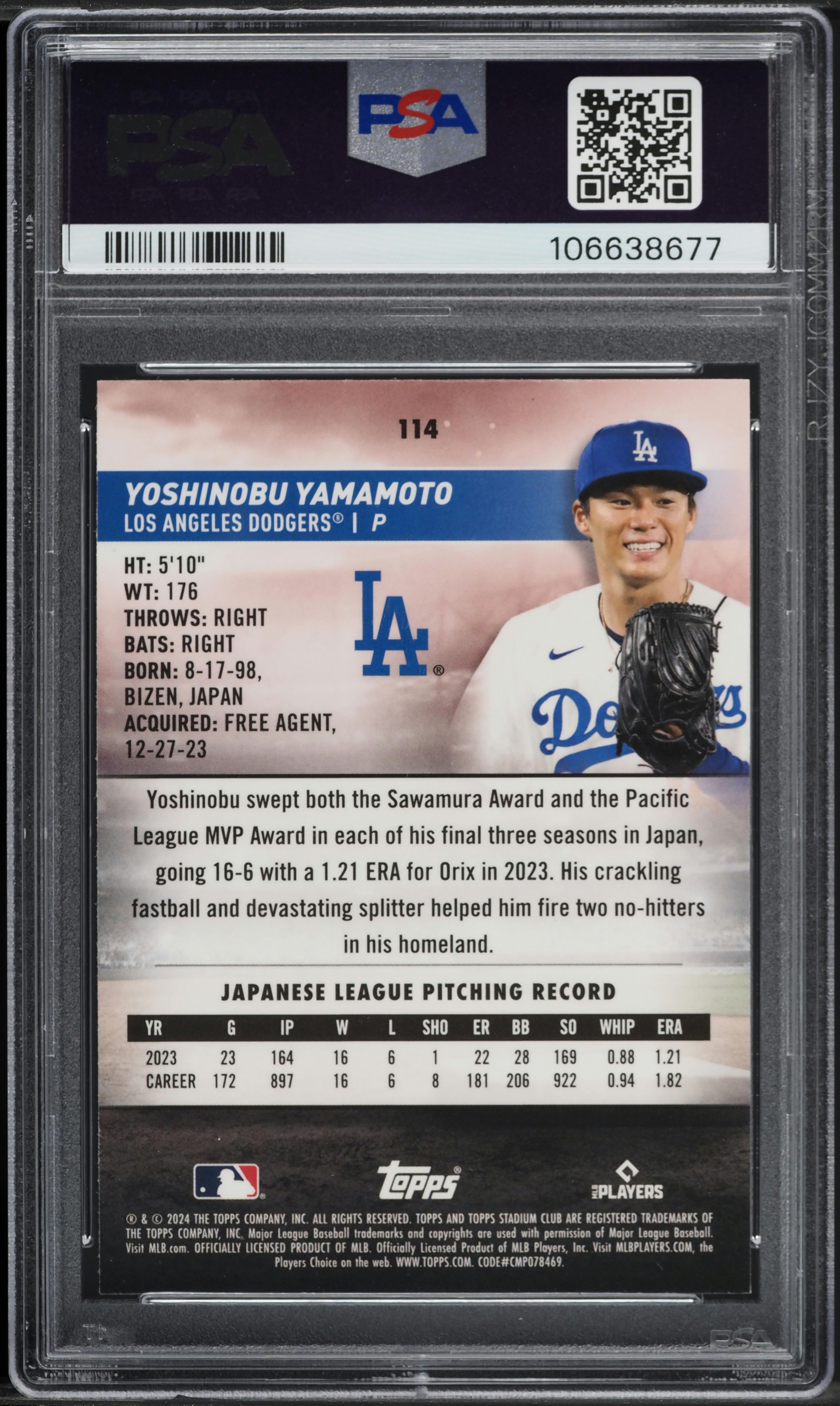 2024 Stadium Club Chrome Gold Minted Refractor Yoshinobu Yamamoto