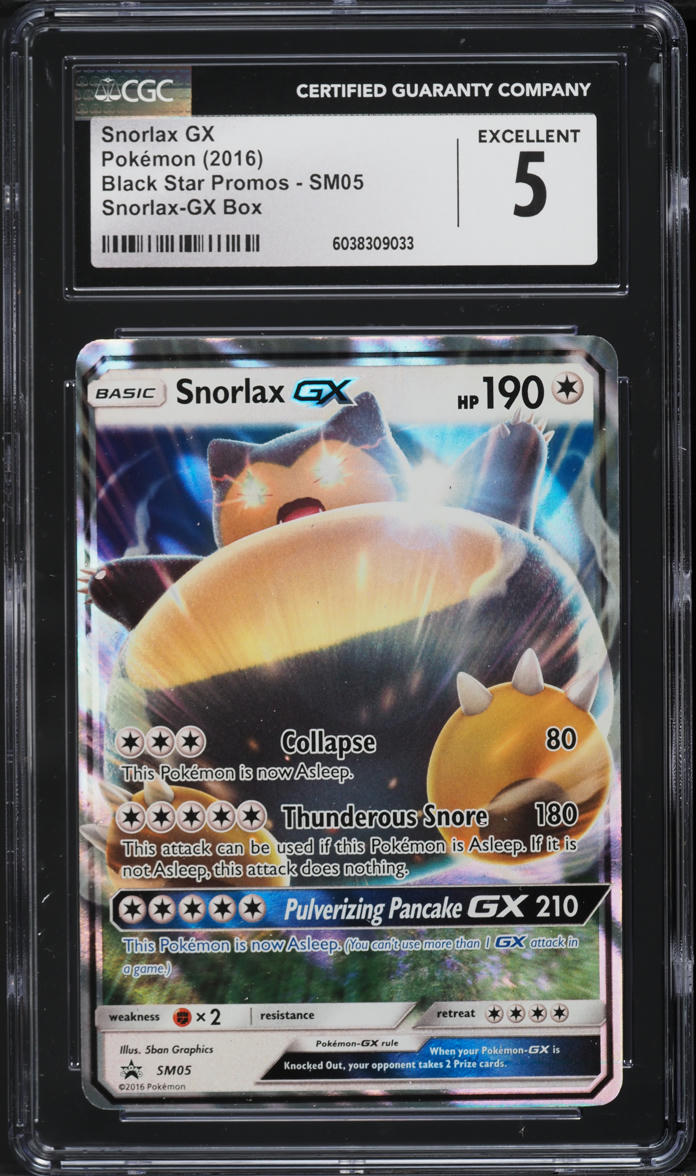 2016 Pokemon Sun & Moon Black Star Promo Snorlax GX #SM05 CGC 5 EX