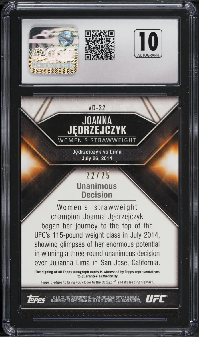 2015 Topps UFC Chronicles Victorious Debut Joanna Jedrzejczyk AUTO /25 CGC 8