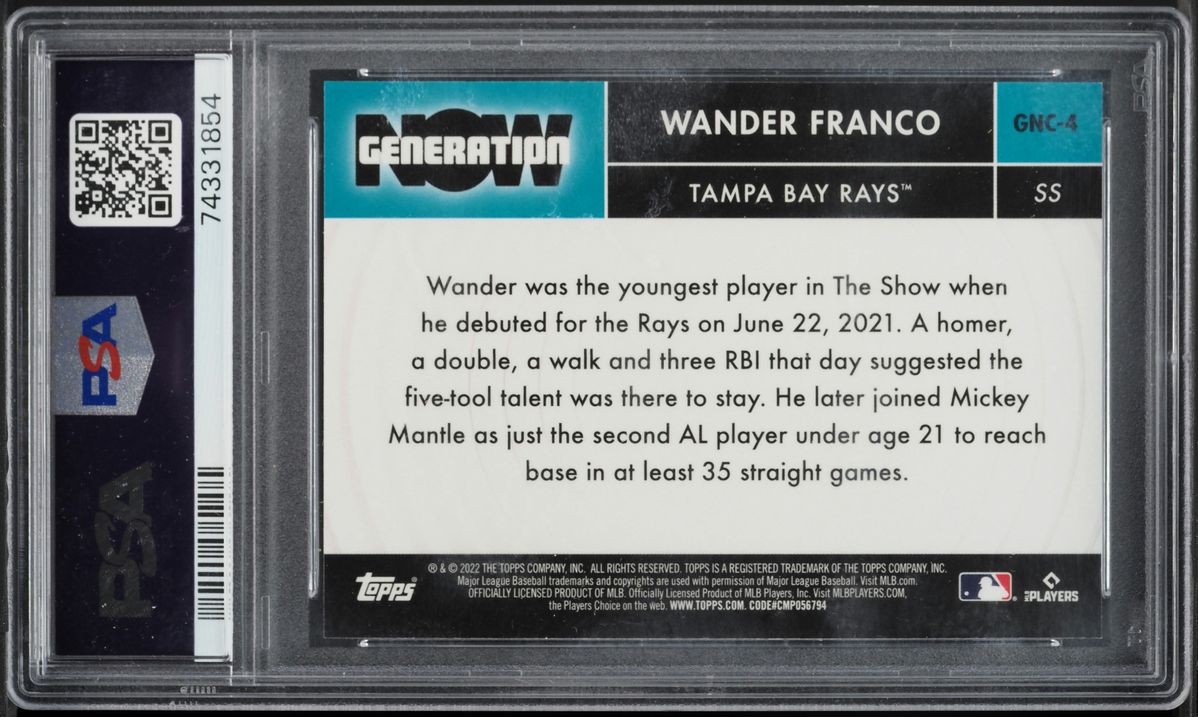 2022 Topps Chrome Update Generation Now Wander Franco ROOKIE #GNC-4 PSA 8 NM-MT
