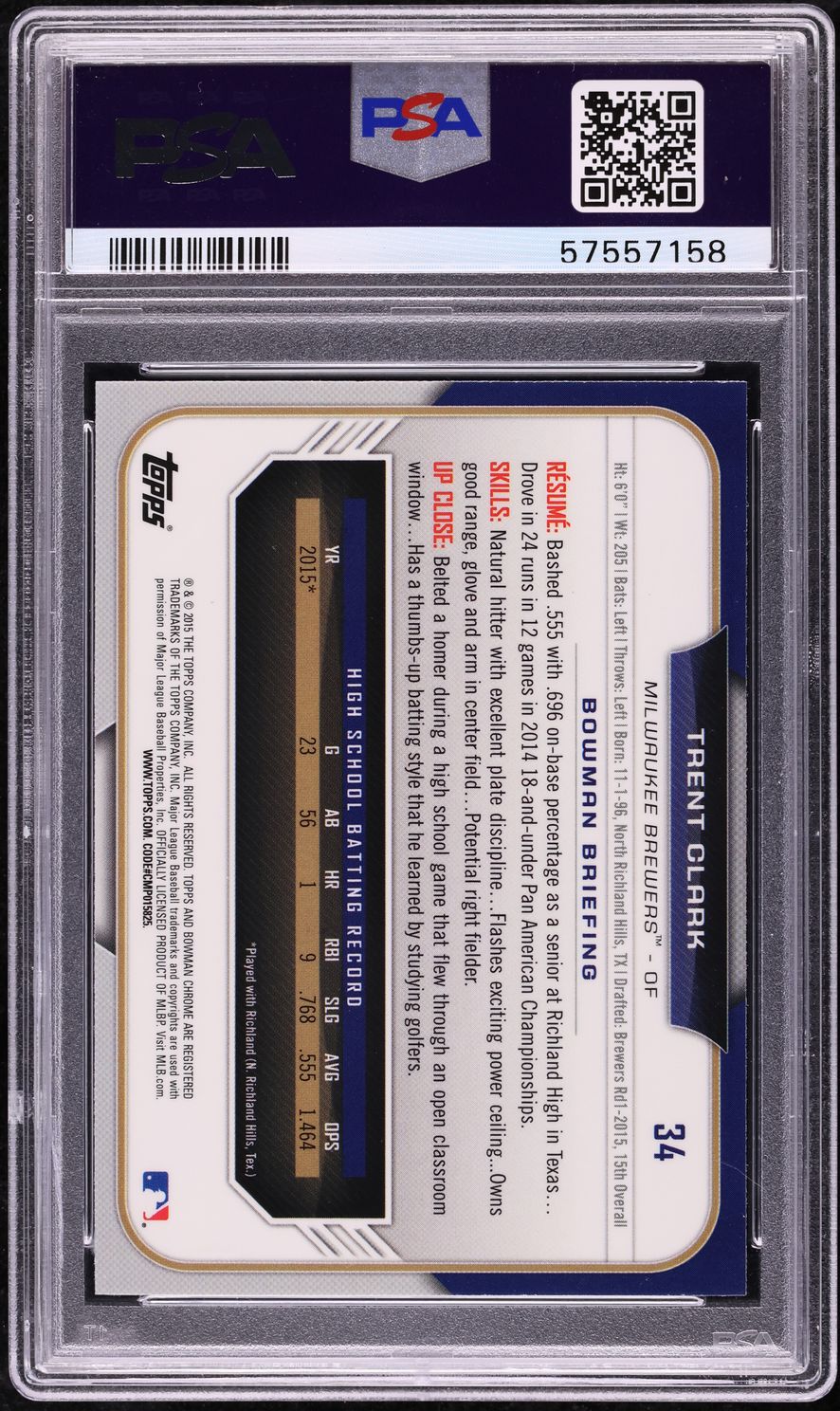 2015 Bowman Chrome Draft Trent Clark PROSPECT #34 PSA 9 MINT