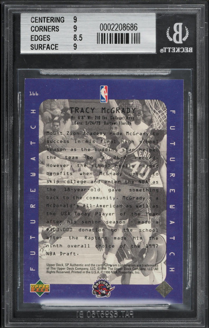 1997 SP Authentic Tracy McGrady ROOKIE #166 BGS 9 MINT