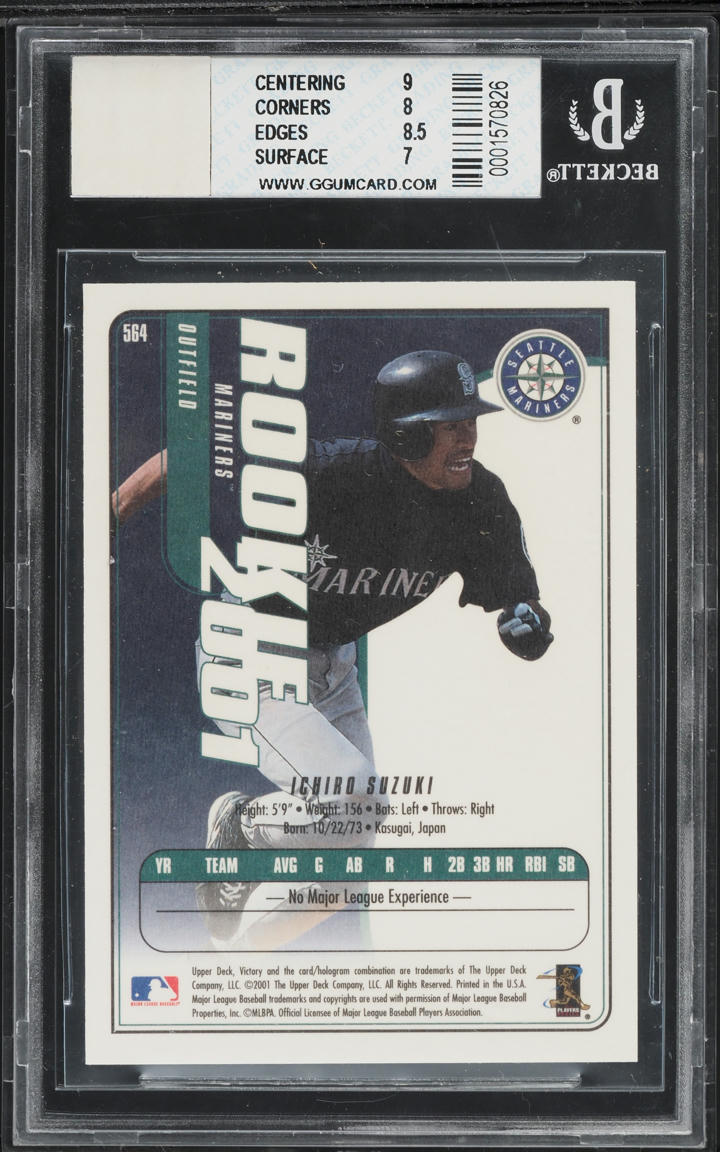 2001 Upper Deck Victory Ichiro Suzuki ROOKIE BAT PATCH #564 BGS 8 NM-MT