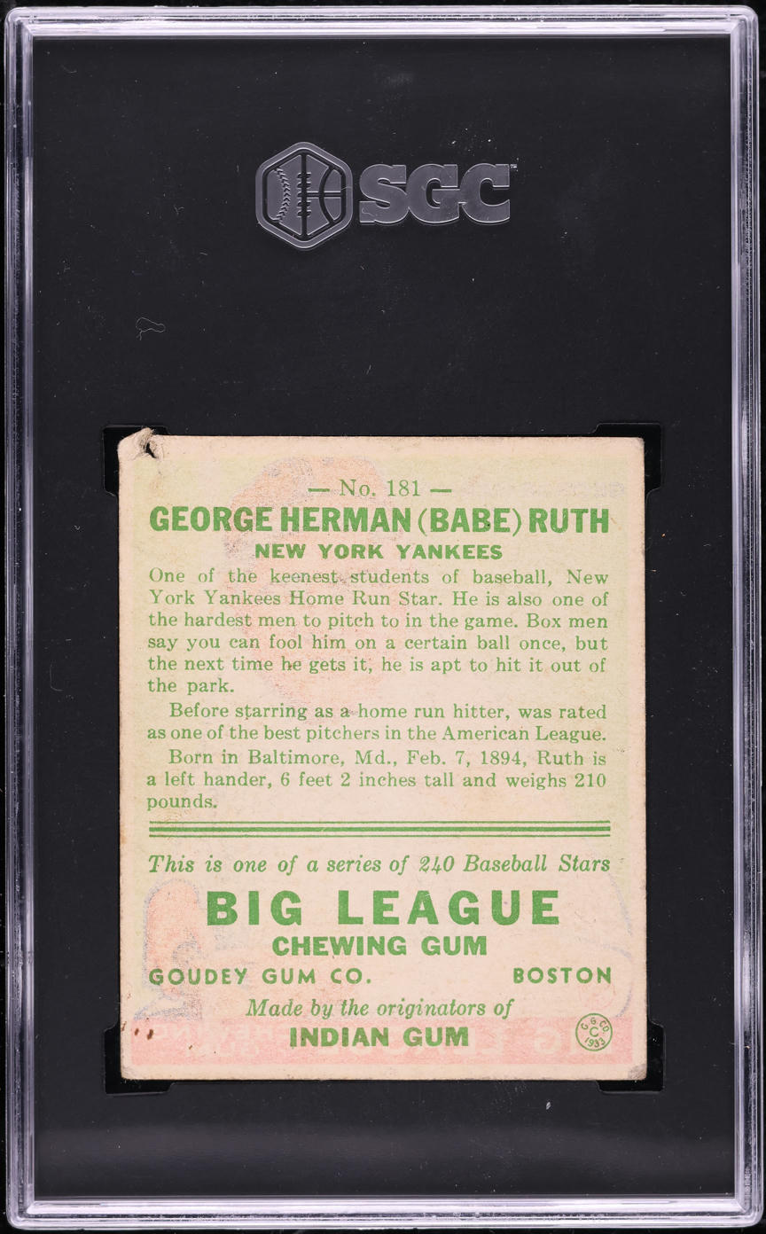 1933 Goudey Babe Ruth #181 SGC 1 PR