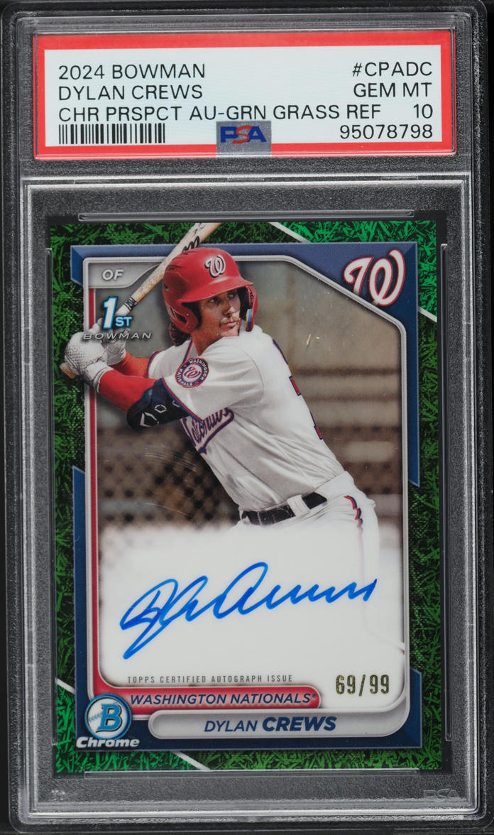 2024 Bowman Chrome Green Grass Dylan Crews PROSPECT AUTO /99 #CPA-DC PSA 10