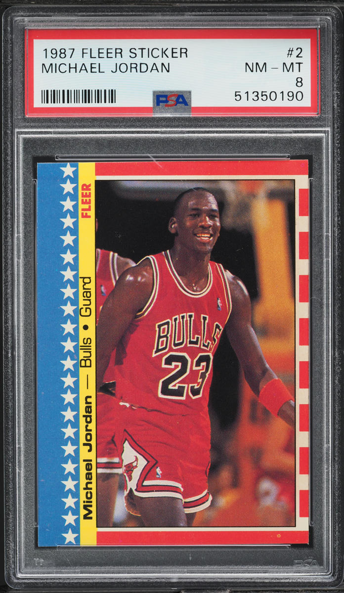 1987 Fleer Sticker Basketball Michael Jordan #2 PSA 8 NM-MT