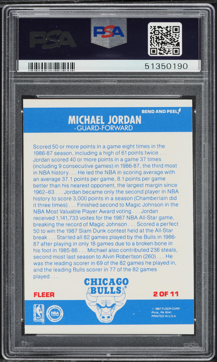1987 Fleer Sticker Basketball Michael Jordan #2 PSA 8 NM-MT