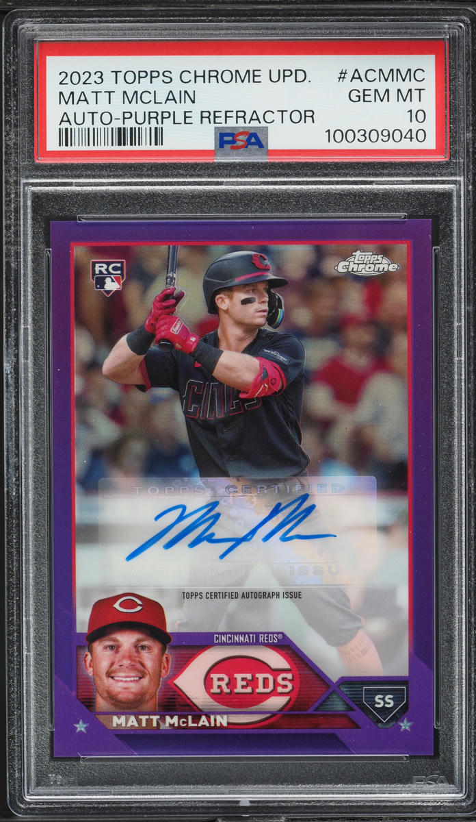 2023 Topps Chrome Update Purple Refractor Matt McLain RC AUTO /250 #ACMMC PSA 10