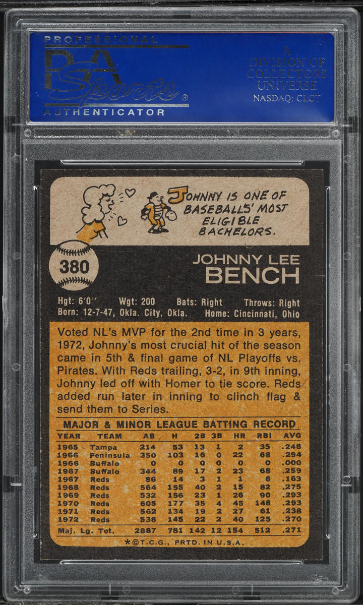 1973 Topps Johnny Bench #380 PSA 9(oc) MINT