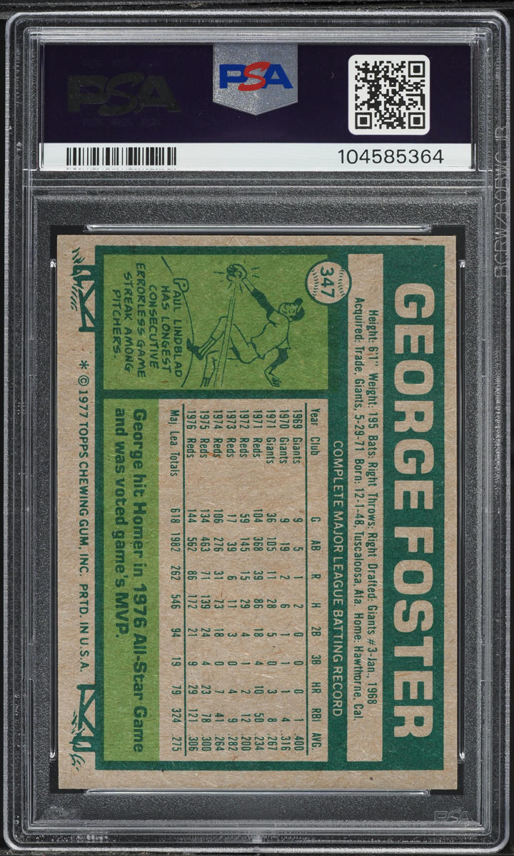 1977 Topps George Foster #347 PSA 9 MINT