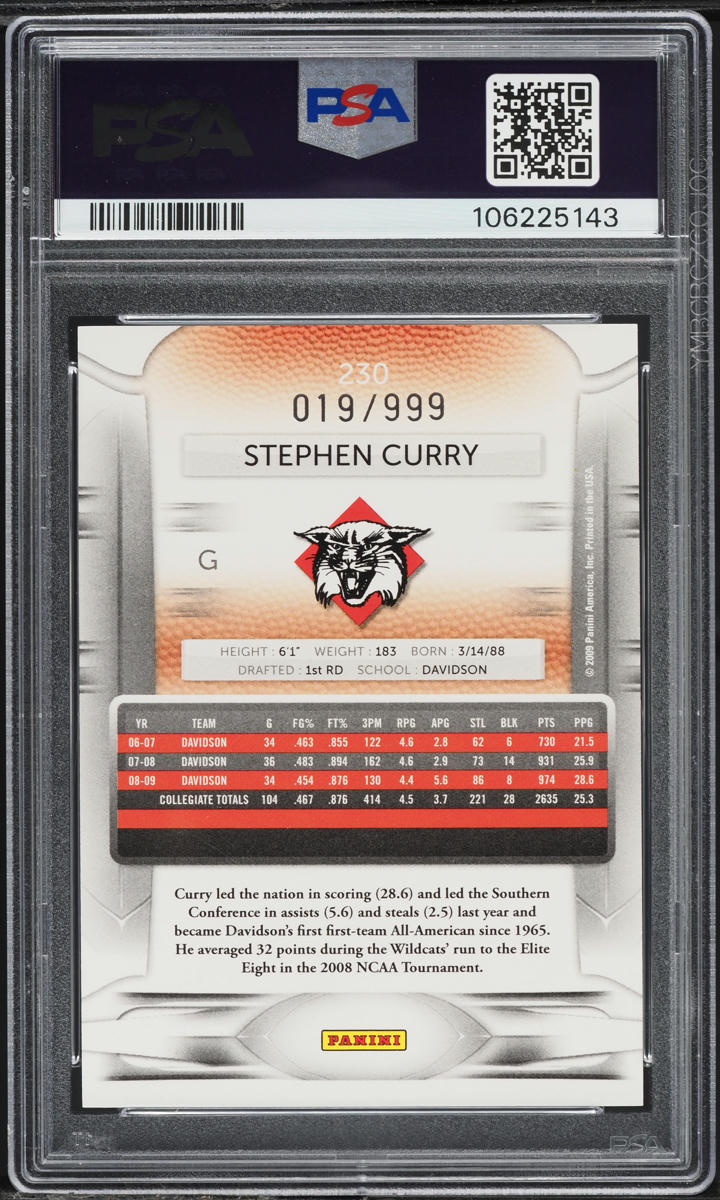 2009 Prestige Draft Picks Light Blue Stephen Curry ROOKIE /999 #230 PSA 8 NM-MT