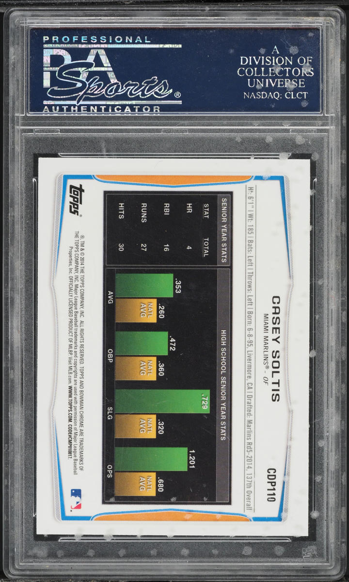 2014 Bowman Chrome Draft Picks Refractor Casey Soltis PROSPECT #CDP110 PSA 10