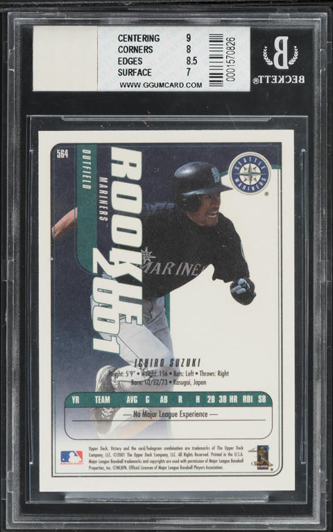 2001 Upper Deck Victory Ichiro Suzuki ROOKIE BAT PATCH #564 BGS 8