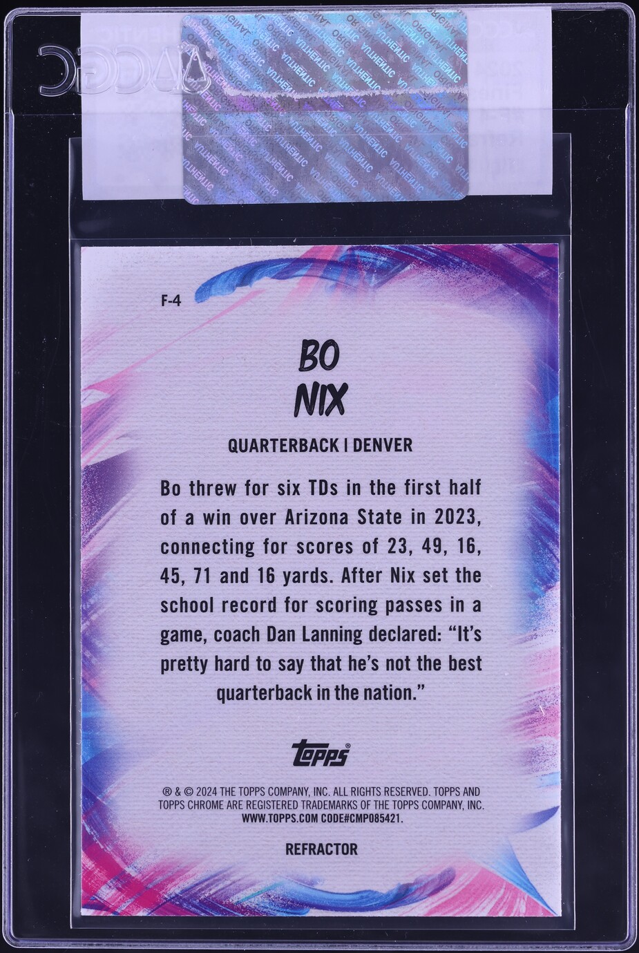 2024 Topps Chrome Finesse Refractor Bo Nix ROOKIE #F-4 CGC AUTH