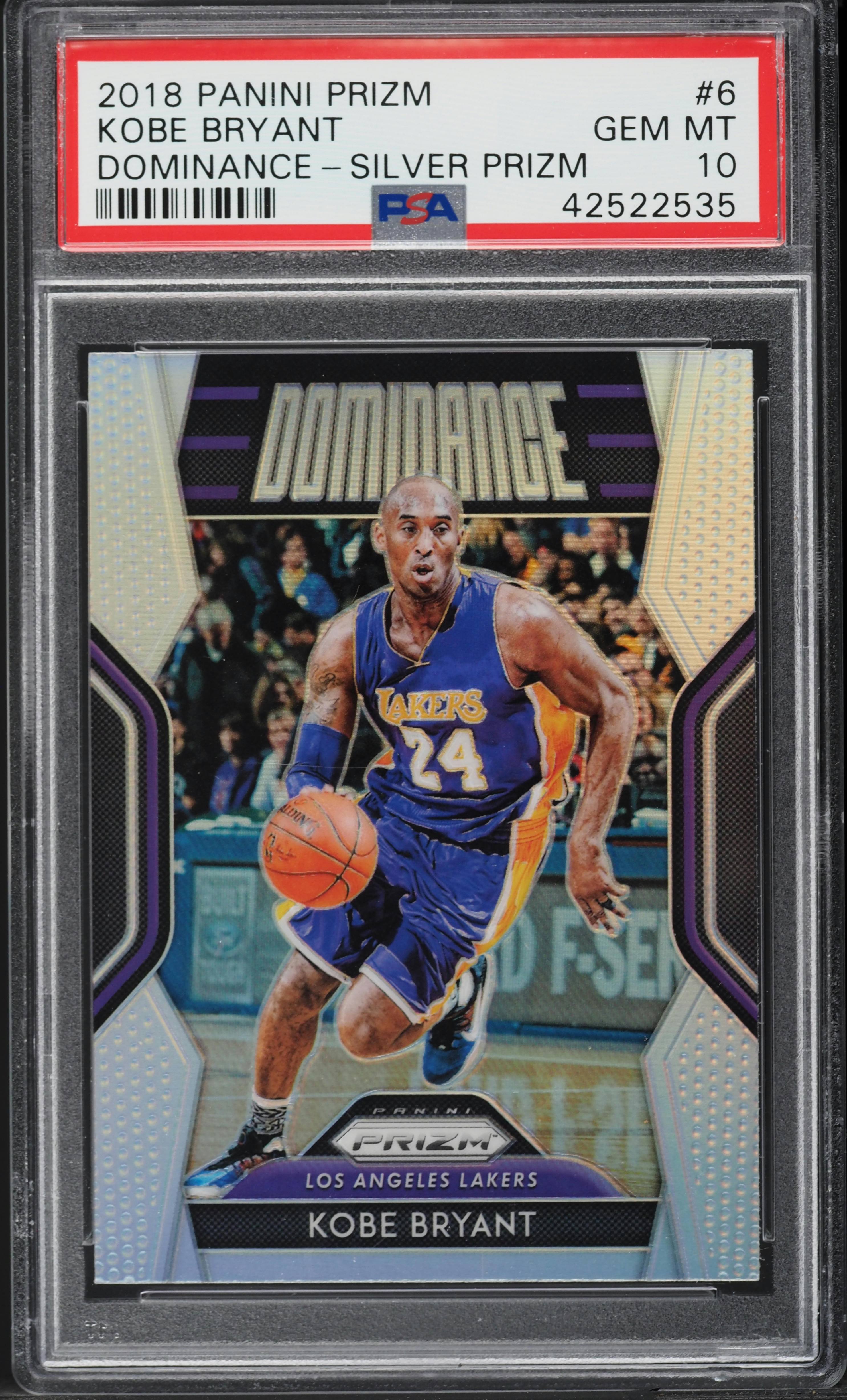 2018 Panini Prizm Dominance Silver Kobe Bryant #6 PSA 10 GEM MINT