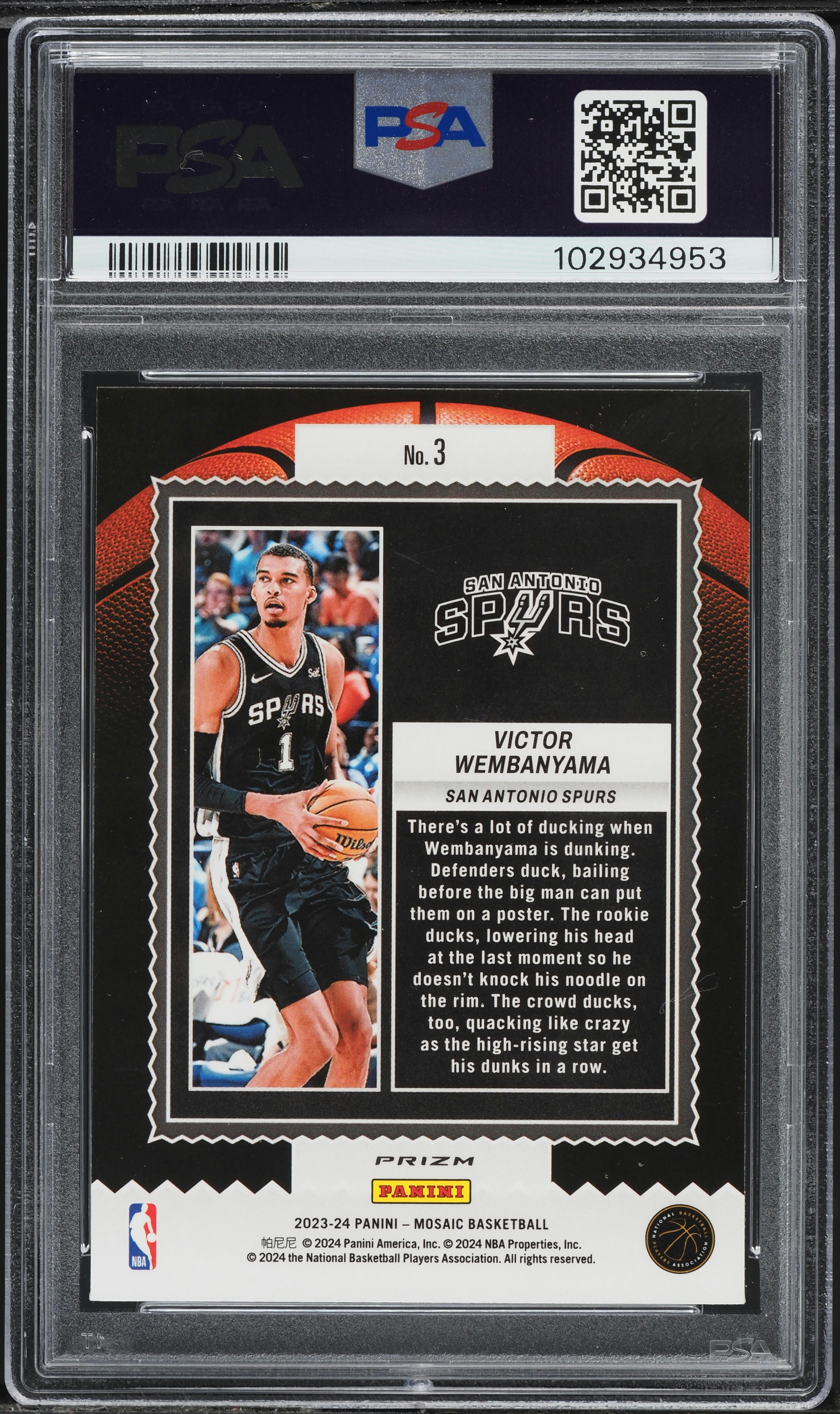 2023 Panini Mosaic Jam Masters Victor Wembanyama ROOKIE #3 PSA 9