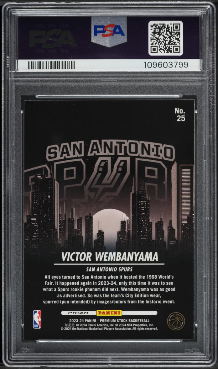 2023 Hoops Premium Stock City Edition Silver Prizm Victor Wembanyama RC PSA 9