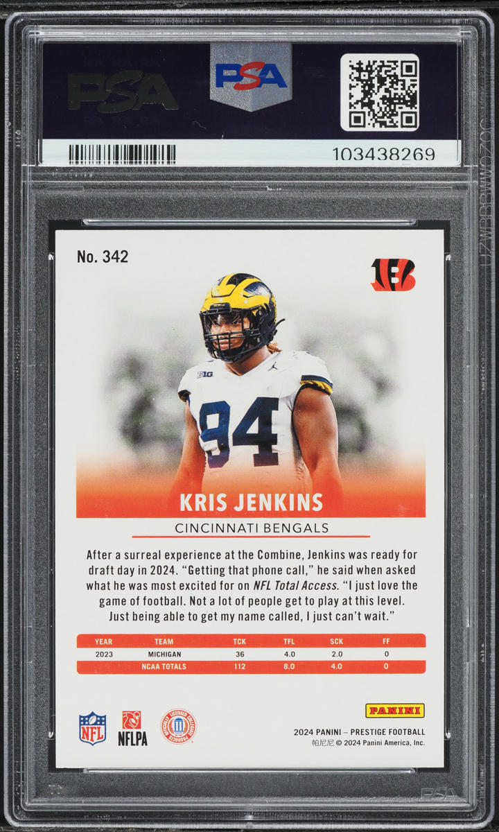 2024 Panini Prestige Hyper Xtra Points Kris Jenkins ROOKIE #342 PSA 10 GEM MINT