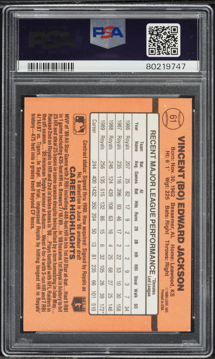 1990 Donruss Bo Jackson #61 PSA 6 EXMT