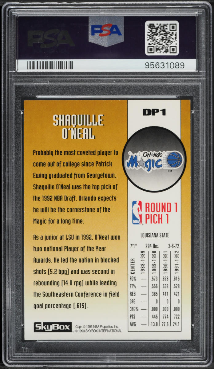 1992 Skybox Draft Picks Shaquille O'Neal ROOKIE #DP1 PSA 10 GEM