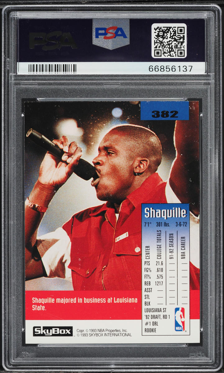 1992 Skybox Basketball Shaquille O'Neal ROOKIE #382 PSA 10 GEM MINT