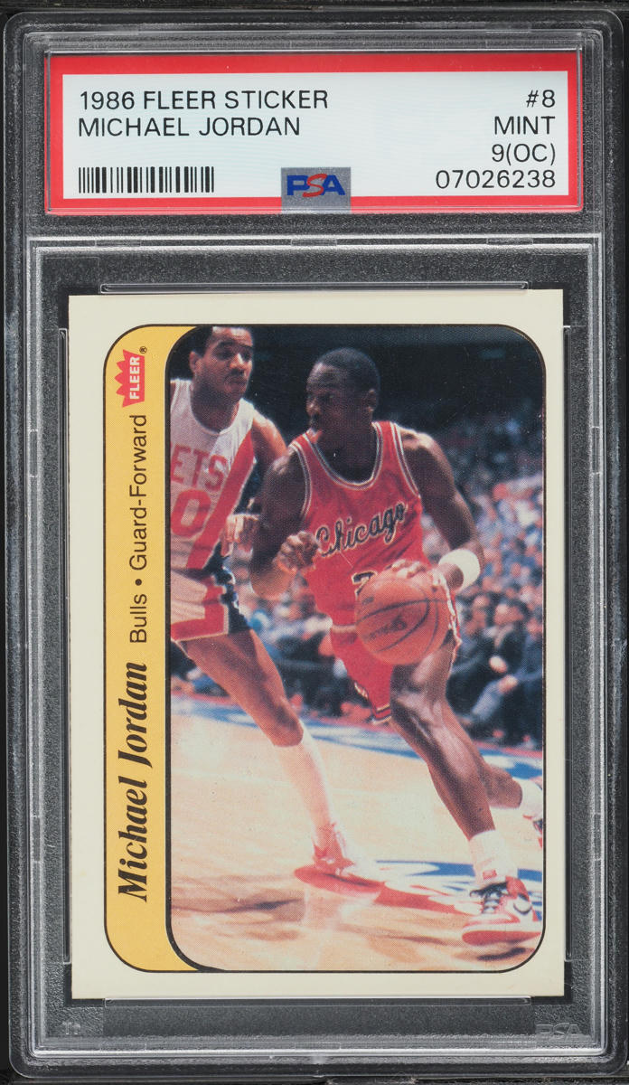 1986 Fleer Sticker Michael Jordan ROOKIE #8 PSA 9(oc) MINT
