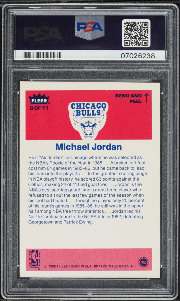 1986 Fleer Sticker Michael Jordan ROOKIE #8 PSA 9(oc) MINT