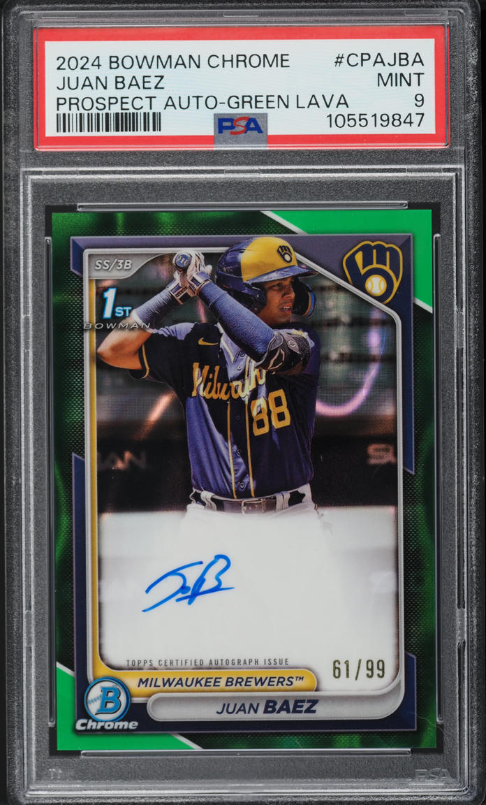 2024 Bowman Chrome Green Lava Juan Baez PROSPECT AUTO /99 #CPAJBA PSA 9 MINT