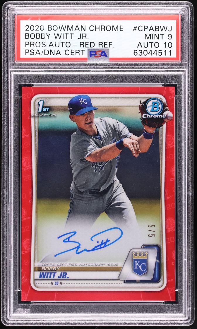 2020 Bowman Chrome Red Refractor Bobby Witt Jr. PROSPECT AUTO 5/5 PSA 9 MINT