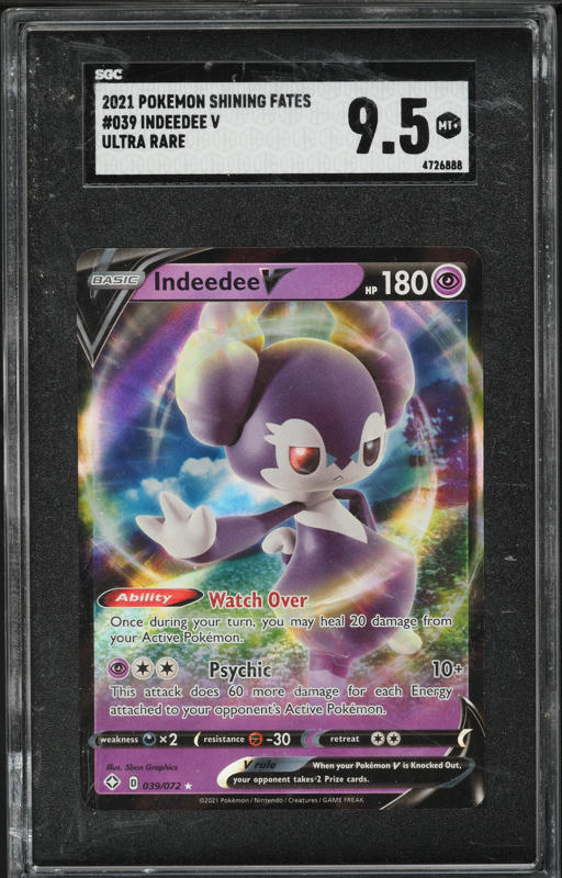2021 Pokemon Sword & Shield Shining Fates Indeedee V #39 SGC 9.5 MINT+