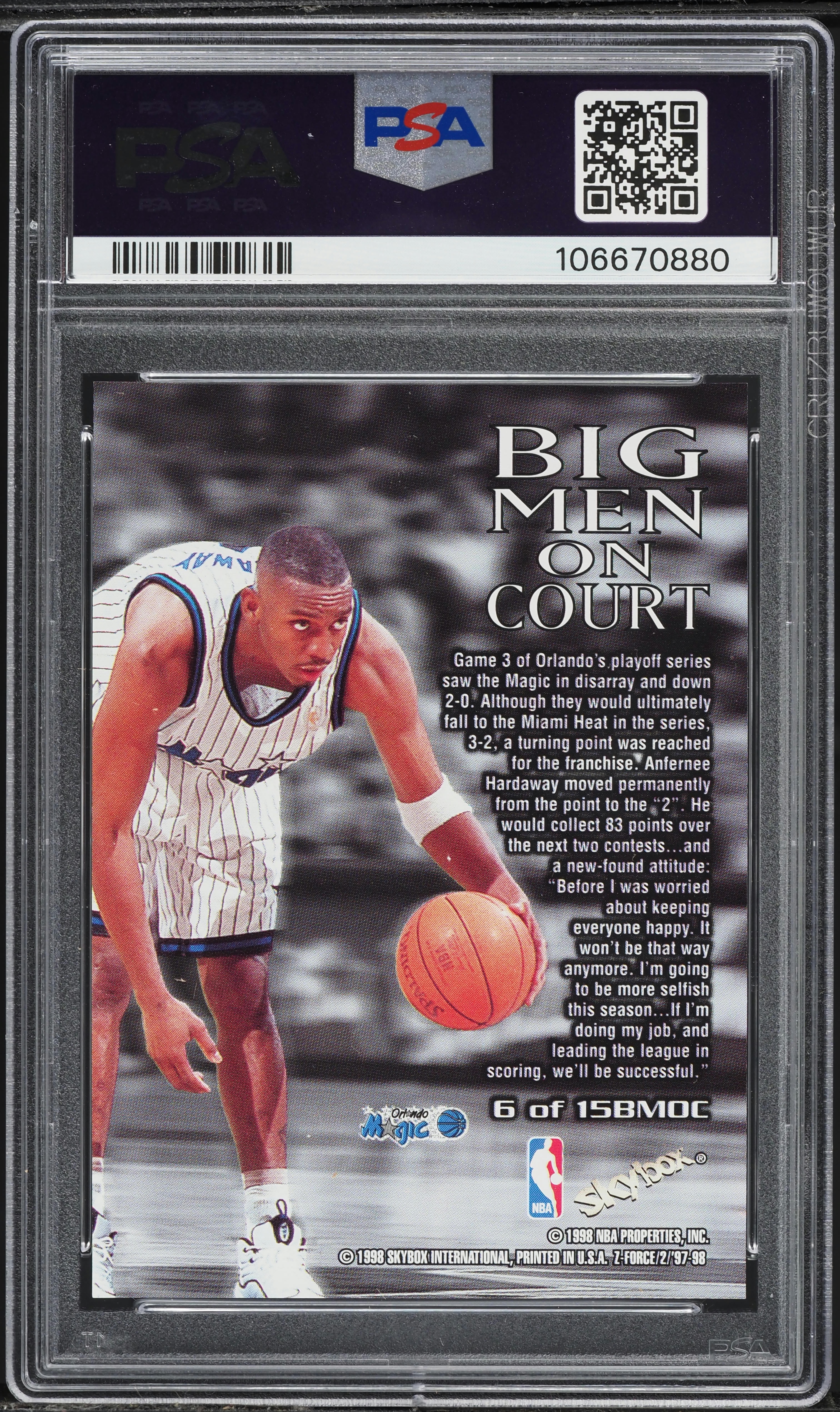 1997 Skybox Z-Force Big Men On Court Anfernee Hardaway #6 PSA 9