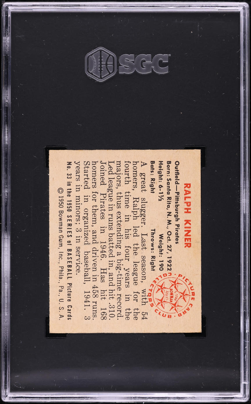 1950 Bowman Ralph Kiner #33 SGC 7 NRMT