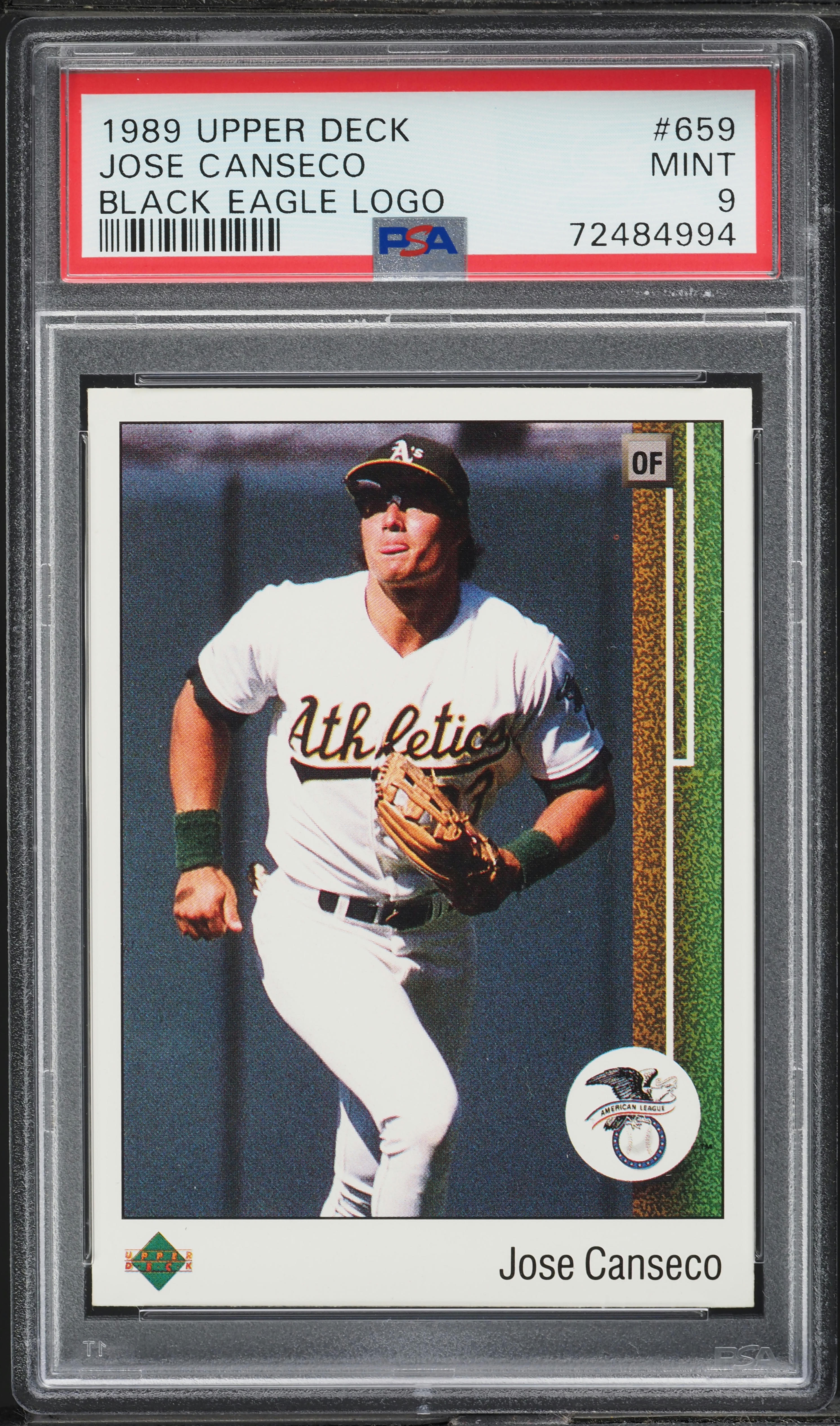 1989 Upper Deck Black Eagle Logo Jose Canseco #659 PSA 9 MINT on 