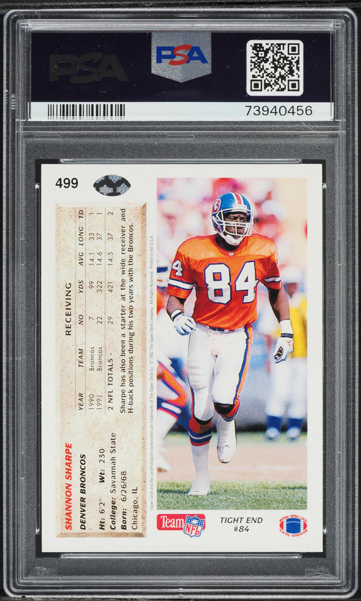 1992 Upper Deck Football Shannon Sharpe #499 PSA 9 MINT