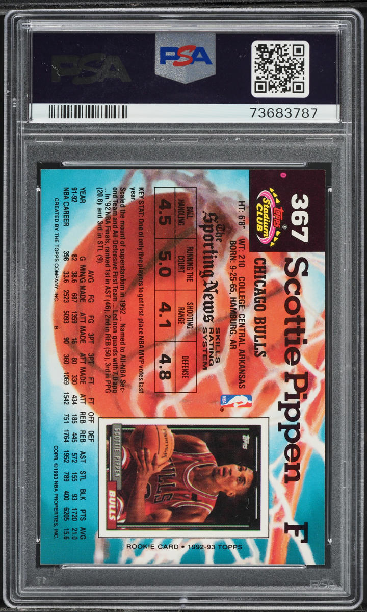 1992 Stadium Club Basketball Scottie Pippen #367 PSA 7 NRMT