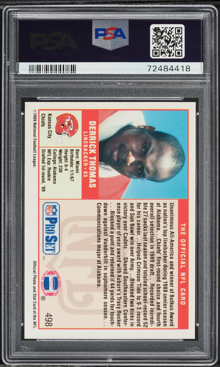 1989 Pro Set Football Derrick Thomas ROOKIE #498 PSA 6 EXMT