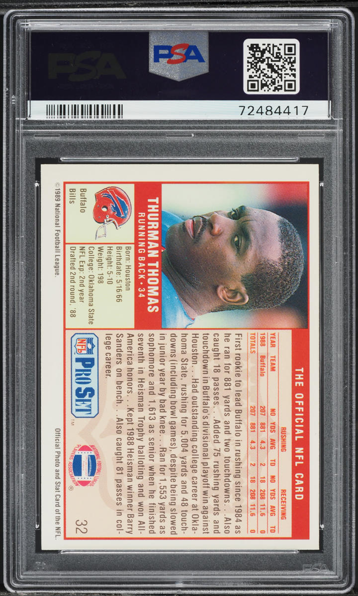 1989 Pro Set Football Thurman Thomas ROOKIE #32 PSA 7 NRMT