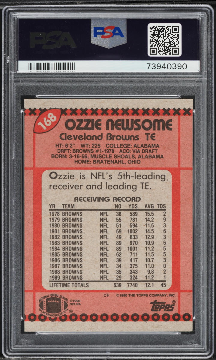 1990 Topps Football Ozzie Newsome #168 PSA 8 NM-MT