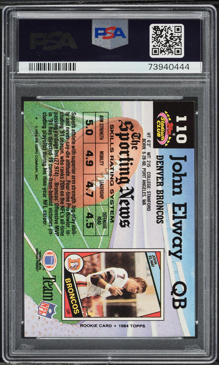 1992 Stadium Club Football John Elway #110 PSA 8 NM-MT