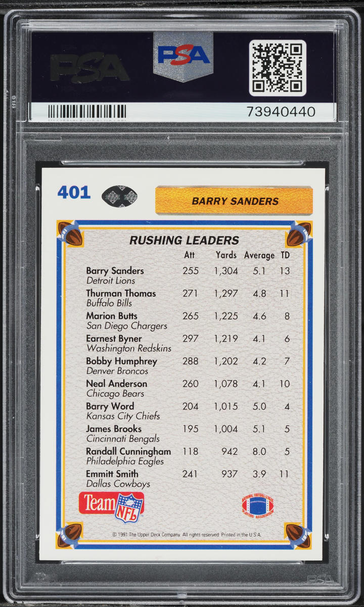 1991 Upper Deck Football Barry Sanders #401 PSA 8 NM-MT