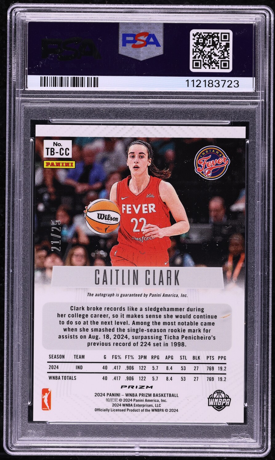 2024 Panini Prizm WNBA Throwback Green Caitlin Clark RC AUTO DNA 10 /25 PSA 10