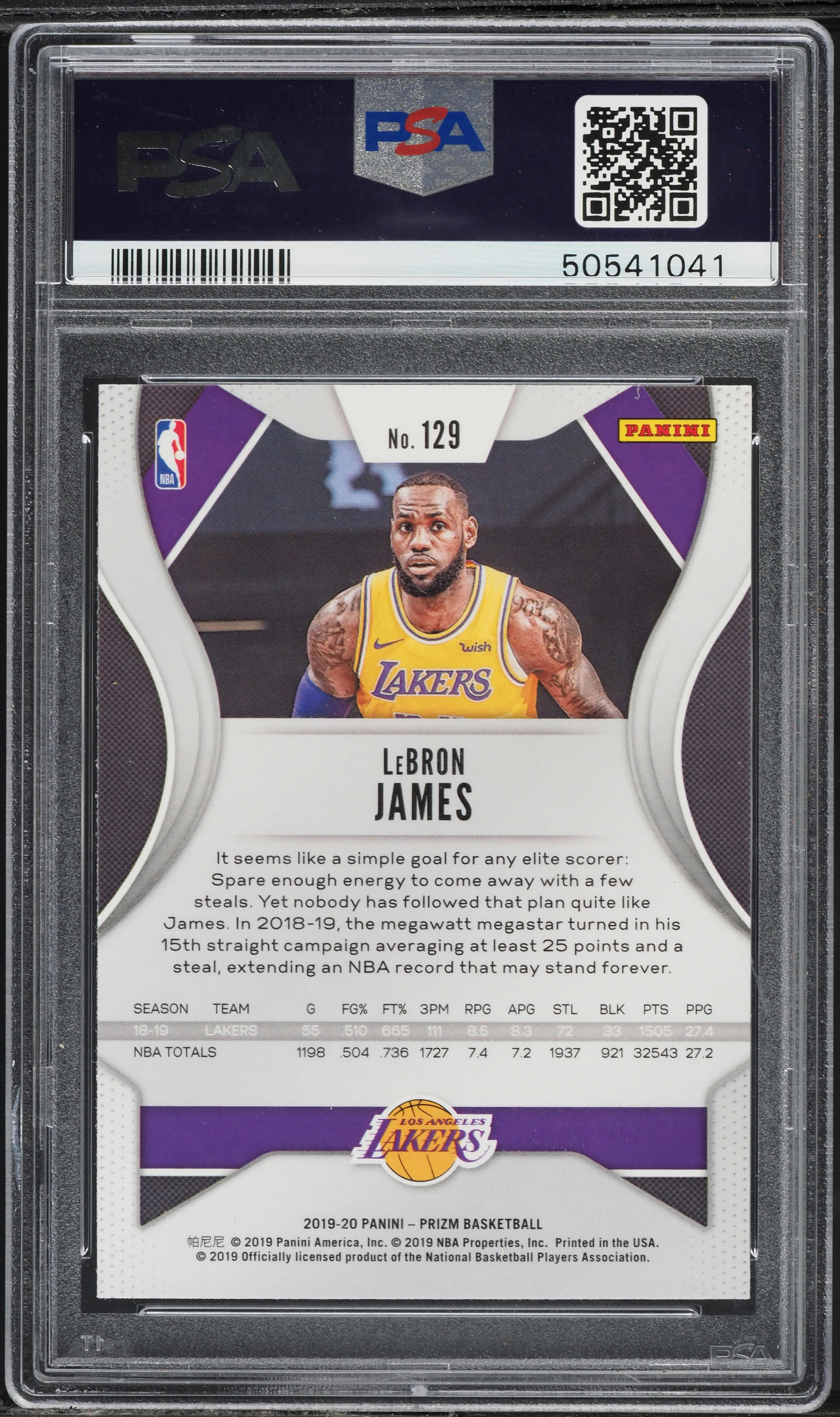 2019 Panini Prizm LeBron James #129 PSA 10 GEM MINT on Fanatics