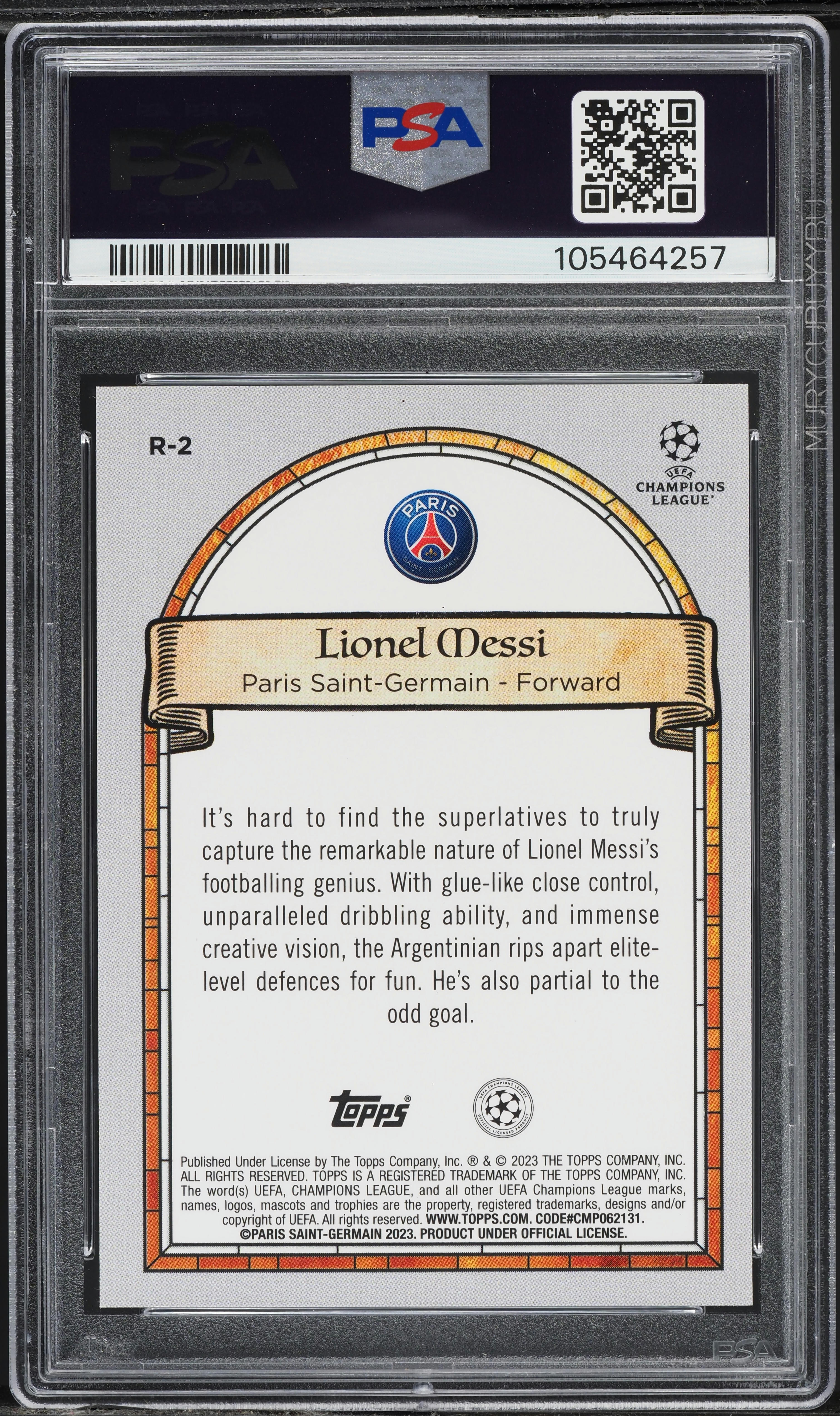 2022 Topps Merlin Chrome UEFA Renaissance Lionel Messi #R-2 PSA 9