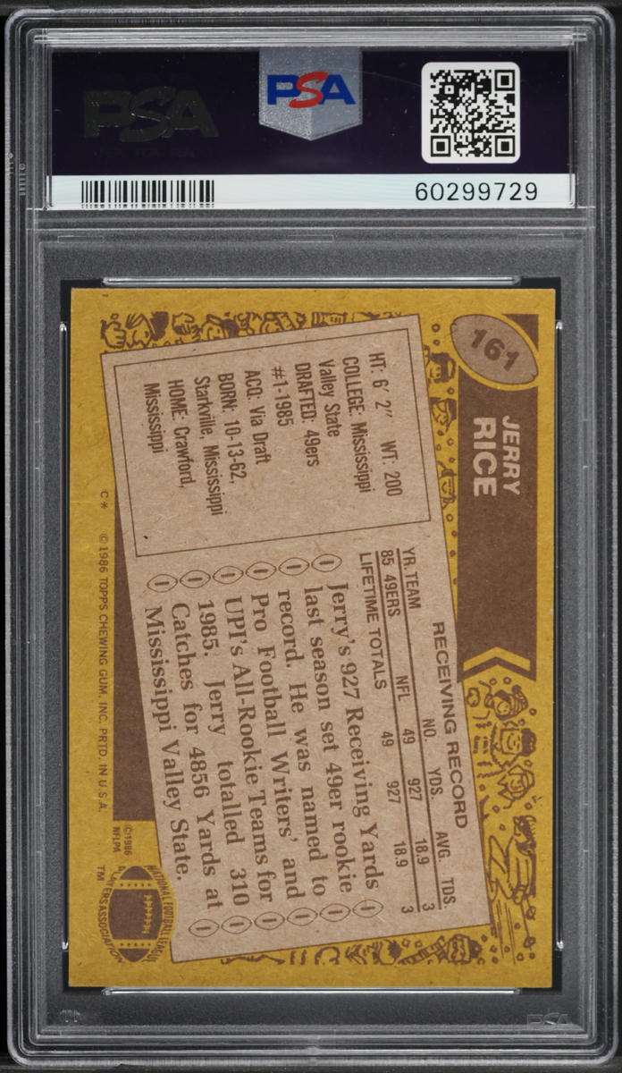 1986 Topps Football Jerry Rice ROOKIE #161 PSA 7 NRMT