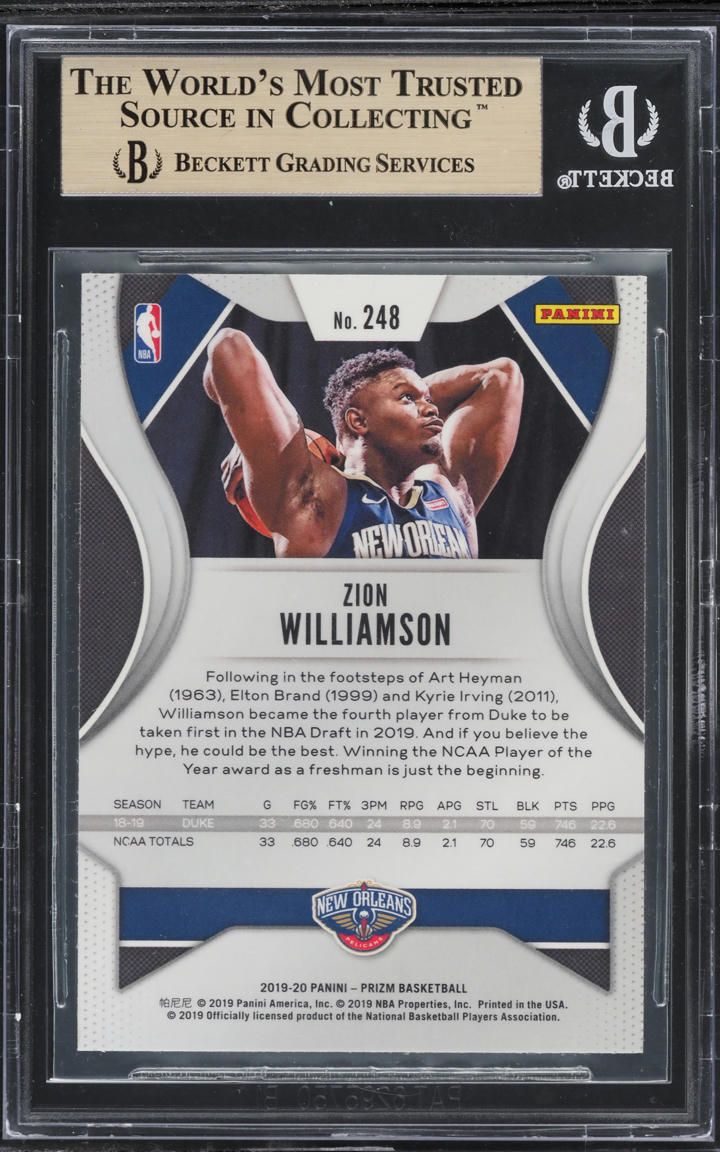 2019 Panini Prizm Zion Williamson ROOKIE #248 BGS 10 PRISTINE on