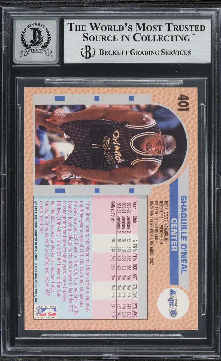 1992 Fleer Basketball Shaquille O'Neal ROOKIE #401 BGS AUTH